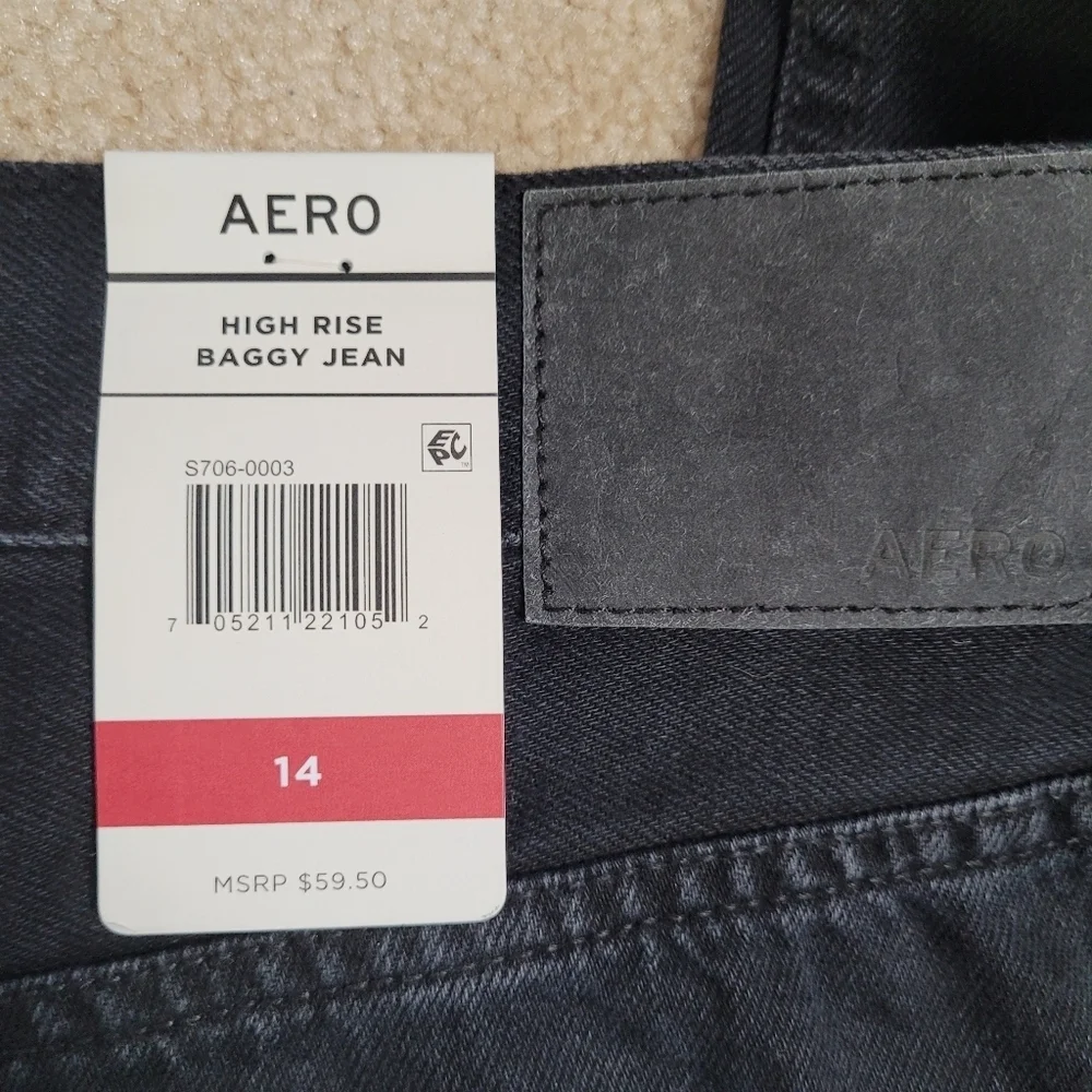 Aeropostale Black High Rise Baggy Jean Women's Size 14 NWT